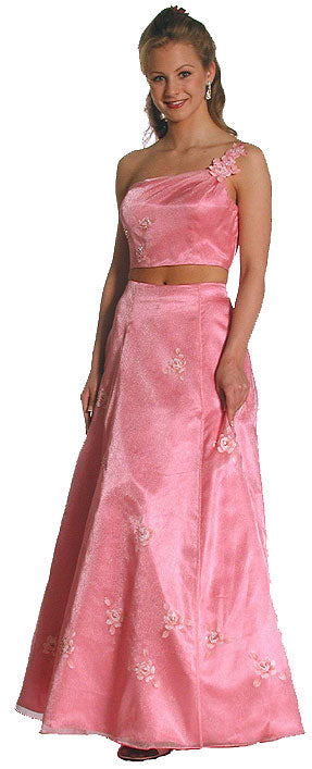 Main image of Single Shoulder Flower Applique Prom Dress
