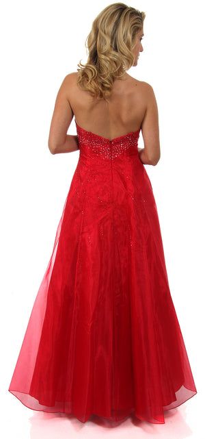 Back image of Strapless A-line Layered Beaded Organza Prom Dress