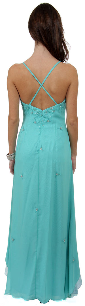 Back image of Asymmetrical And Crossed Back Beaded Prom Dress