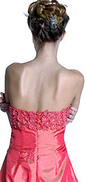 Back image of Off Shouldered Miniature Flower Taffeta Prom Dress