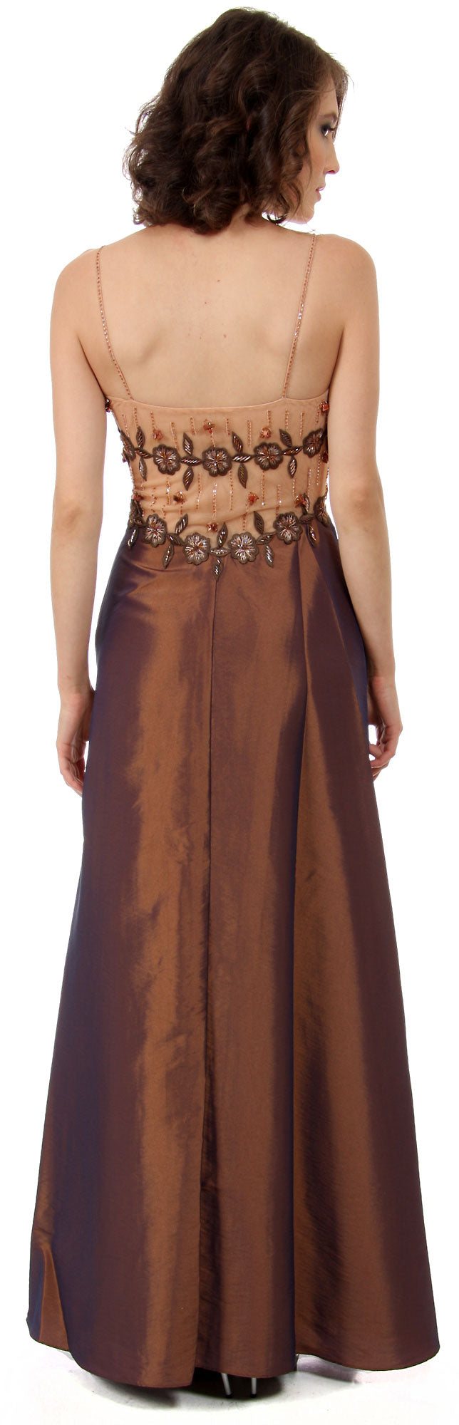 Back image of Sheer Mesh Top With Taffeta Overlap Skirt Formal Prom Dress