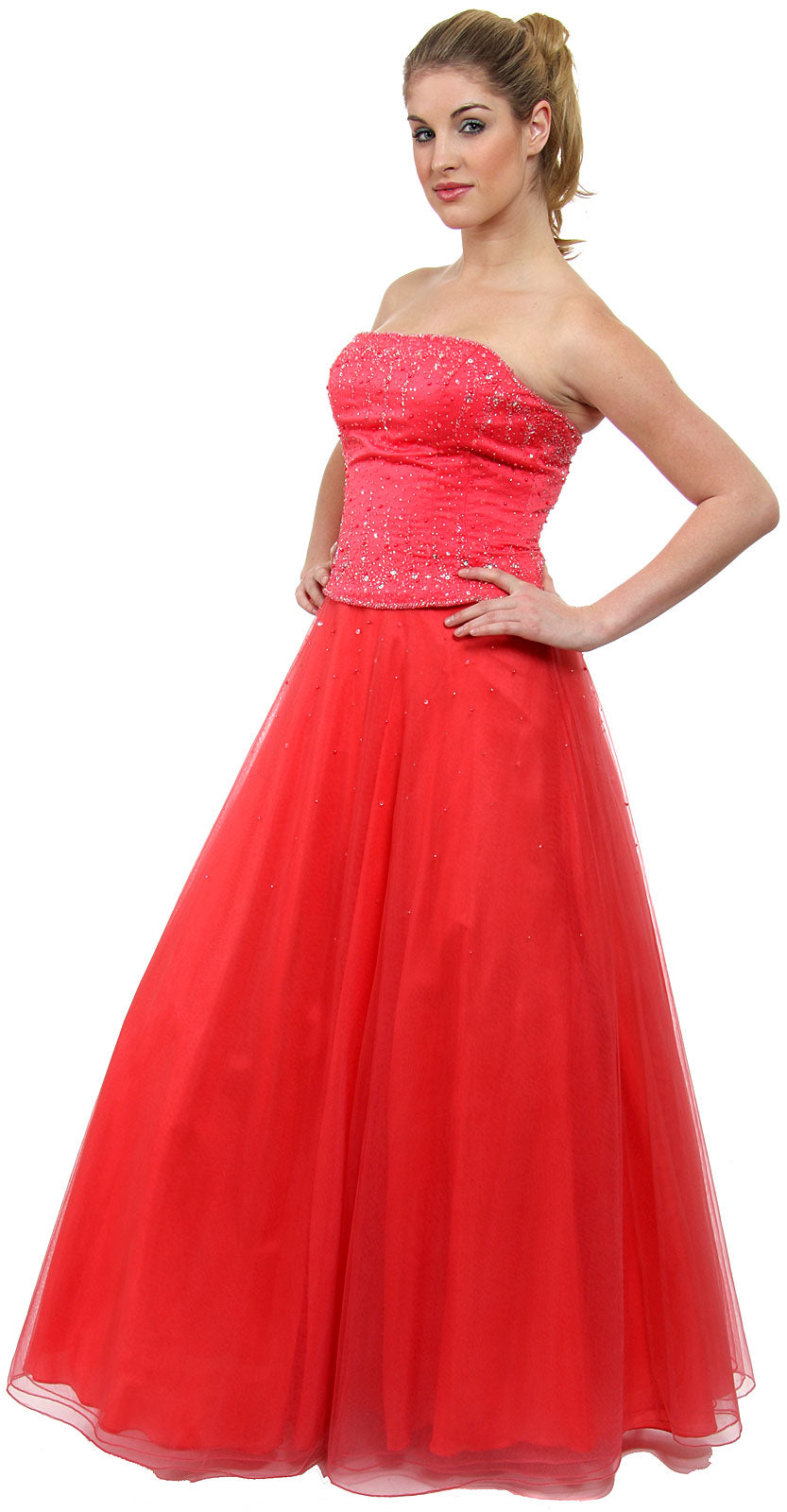 Main image of Watermelon A-line Beaded Prom Dress