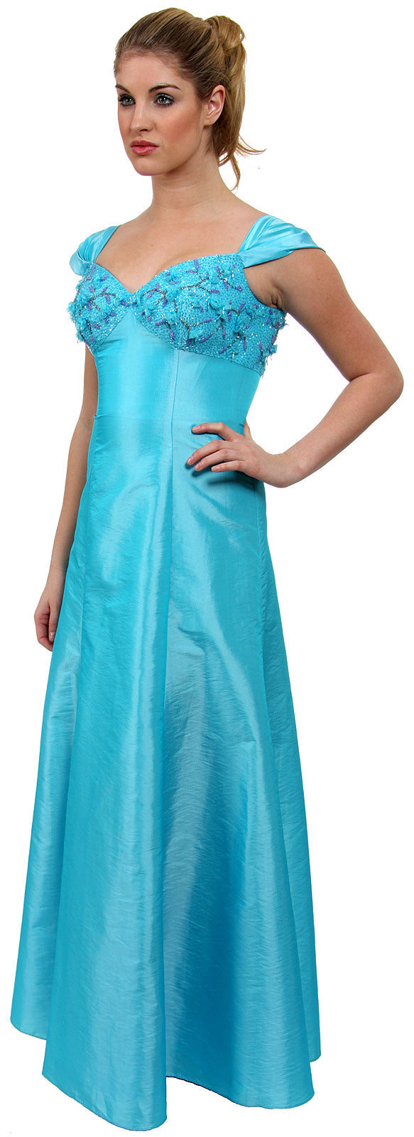 Main image of A Line Cap-sleeved Beaded Prom Dress