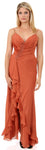 Main image of Shirred And Beaded Ruffled Long Prom Dress With Slit