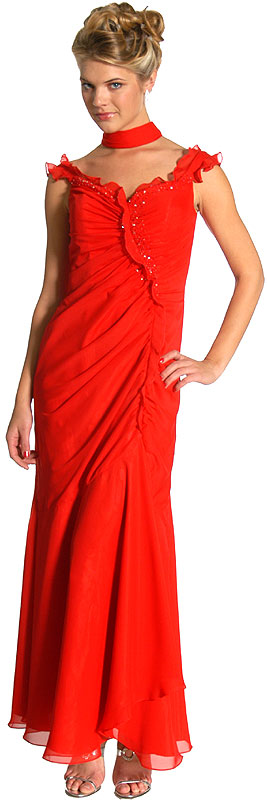 Image of Ruffle Beaded Formal Dress in Red