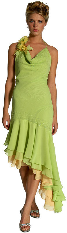 Main image of Cowl Neck Halter Prom Dress With Tiered Hemline
