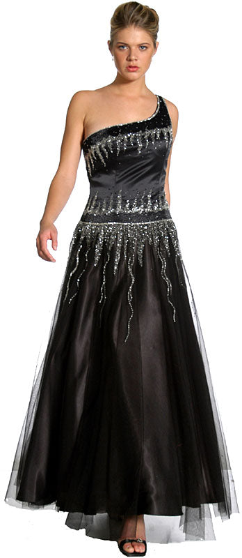 Main image of Single Shoulder & Silver Beaded Prom Dress