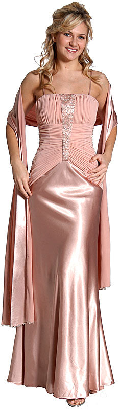 Main image of Pleated Long Formal Beaded Prom Dress