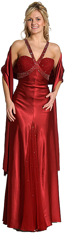Main image of V-strapped Beaded Long Formal Prom Dress