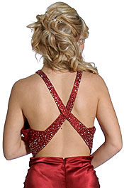 Back image of V-strapped Beaded Long Formal Prom Dress