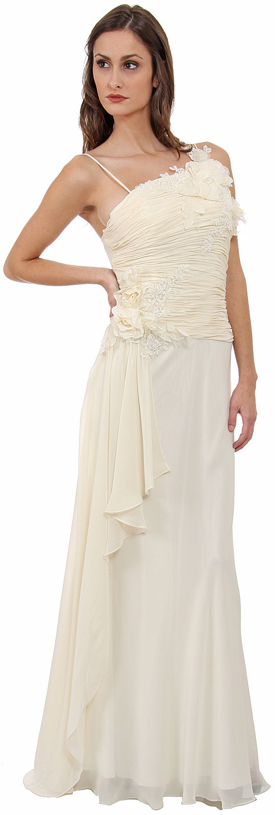 Image of Asymmetric Top Floral And Sheered Formal  dress in Ivory