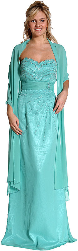 Main image of Strapless Beaded Full Length Prom Dress