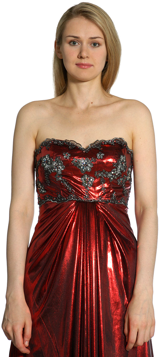 Image of Strapless Sweetheart Formal Evening Dress in Burgundy closeup