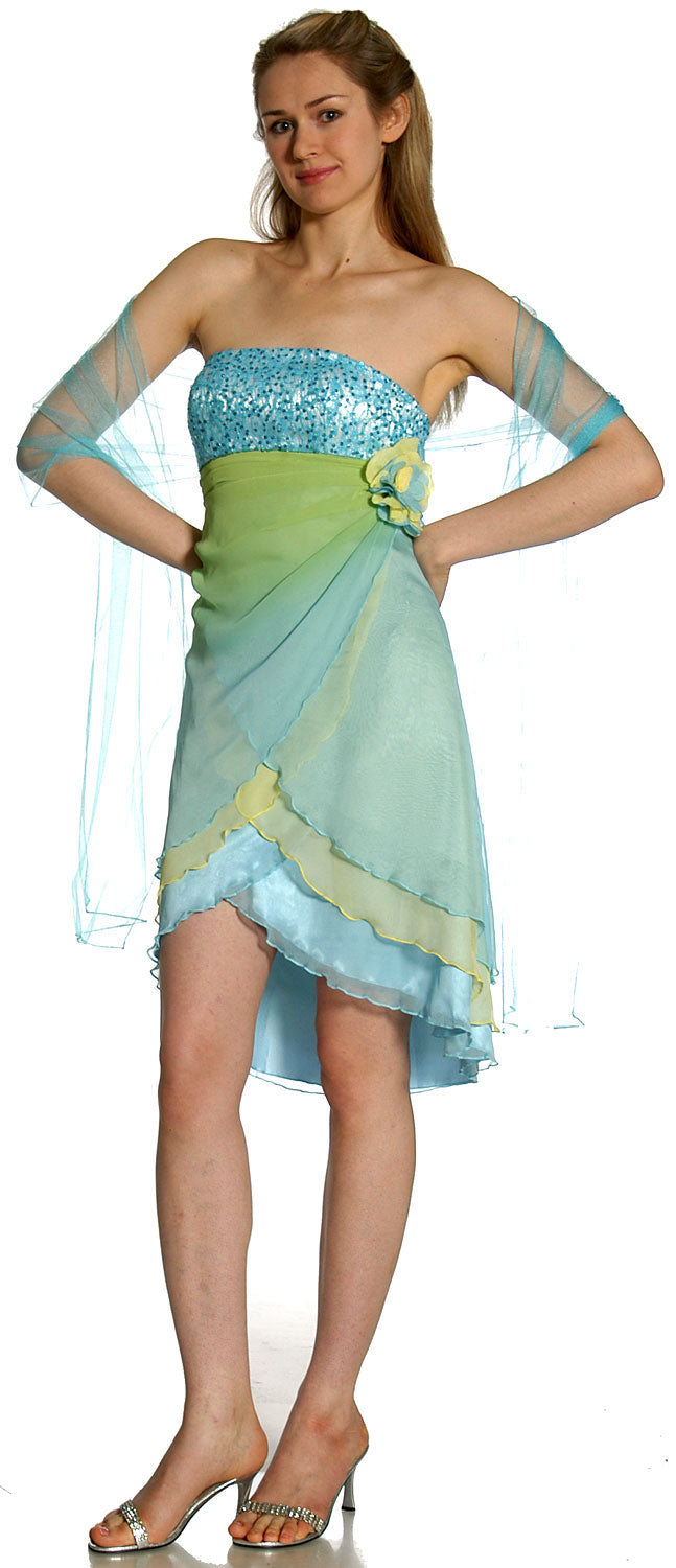 Image of Short Wrap-around Prom Dress in Light Blue alternative view
