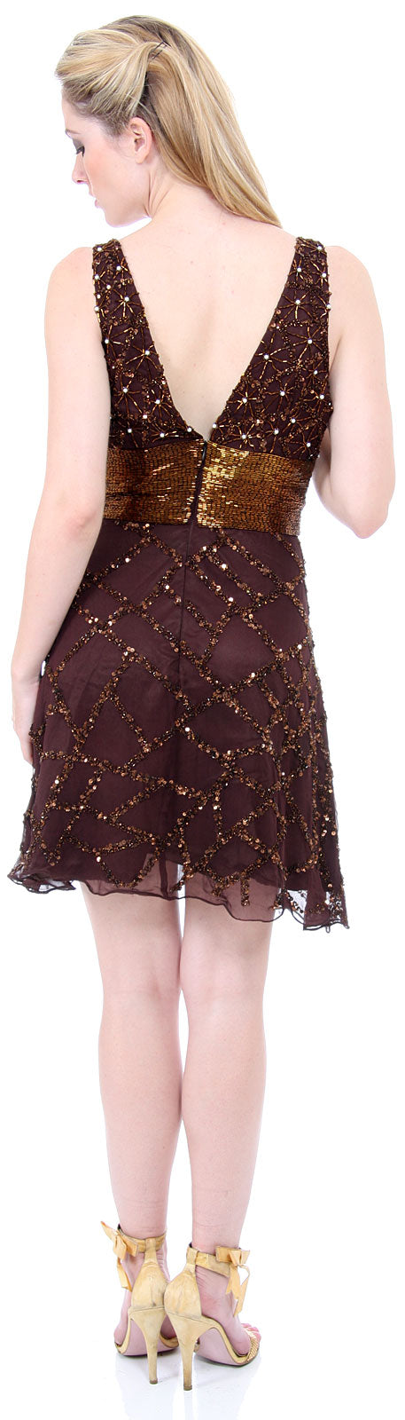 Image of Fully Beaded V-neck Short Dress back in Bronze