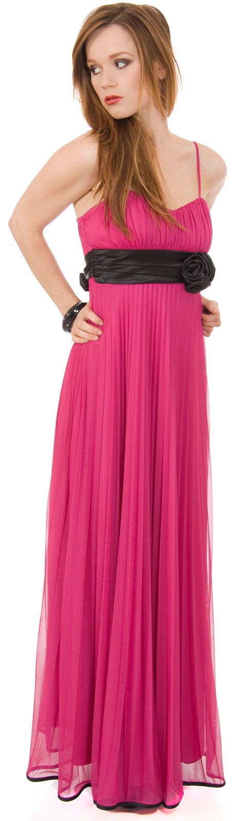 Image of Roman Inspired Long Formal Dress With Floral Applique in Magenta