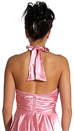 Back image of Halter Neck And Waisted Tea Length Formal Dress