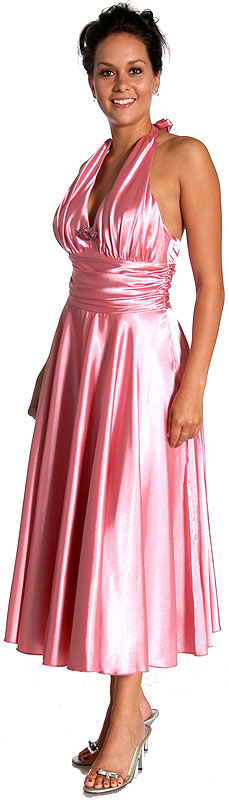 Main image of Halter Neck And Waisted Tea Length Formal Dress