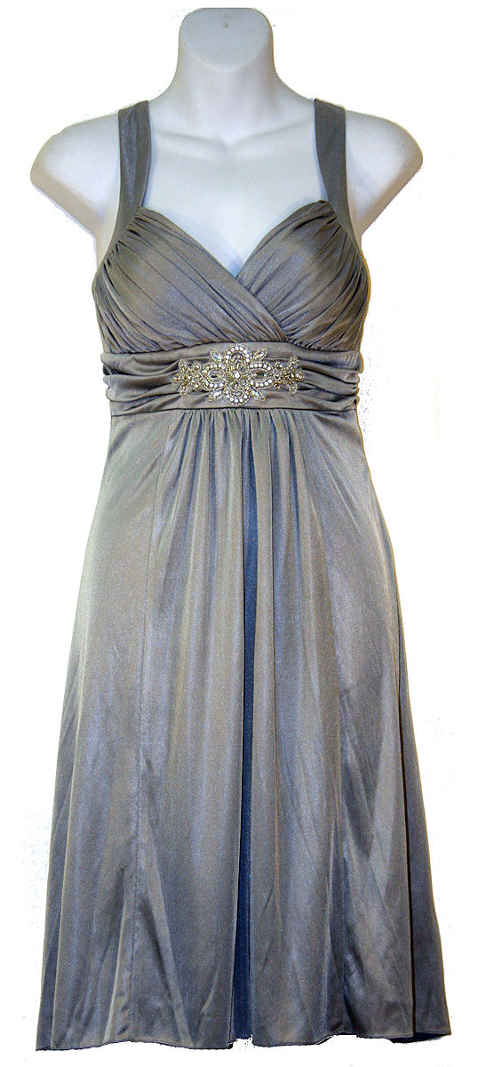Image of Ruched Overlap Bust Short Formal Party Dress in Silver color