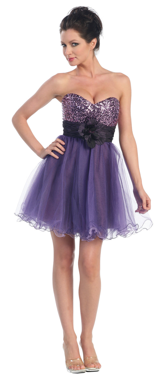 Main image of Strapless Flowered Waistline Sequin Party Dress