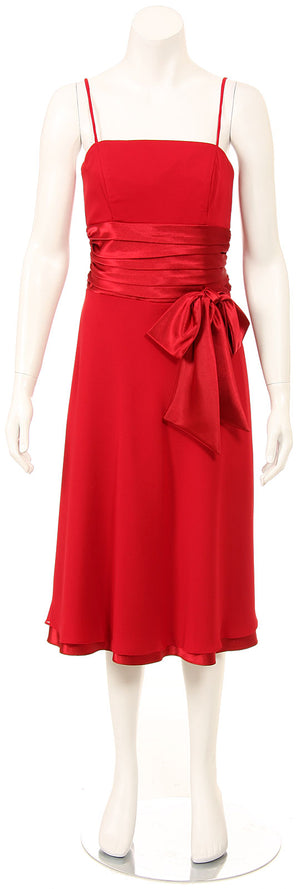Image of Spaghetti Ribbon Bow Formal Party Dress in Red