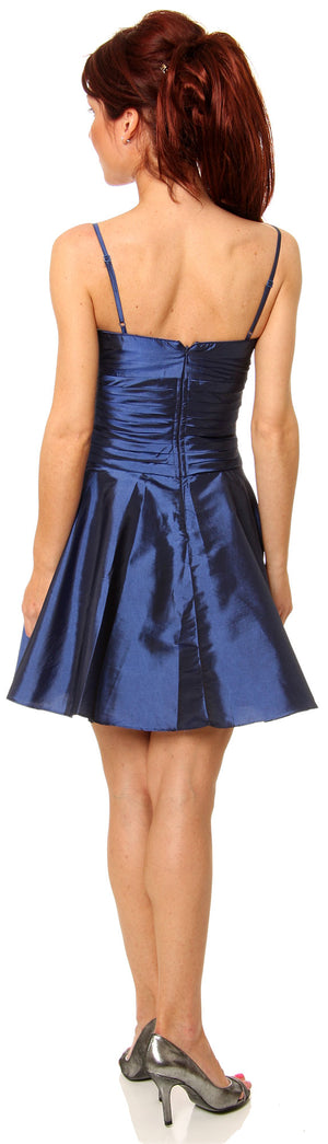 Back image of Shirred Bodice Short Party Dress With Bow Applique
