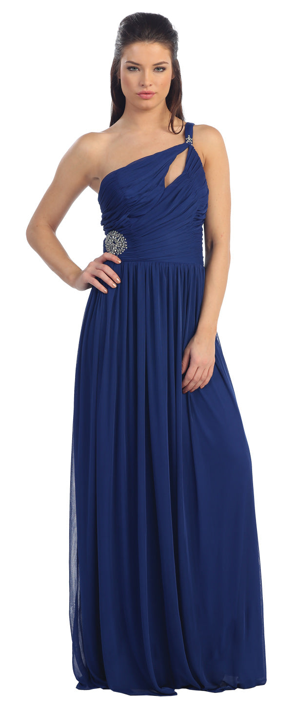 Main image of Single Shoulder Shirred Brooch Formal Prom Dress