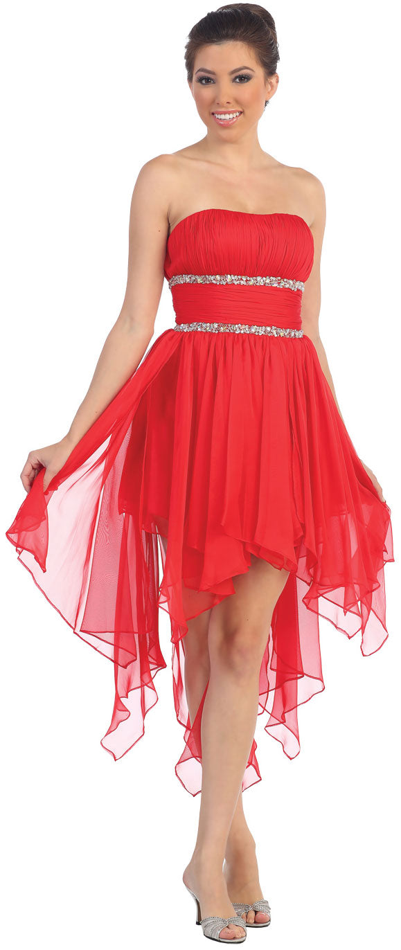 Image of Elegant High-low Prom Dress With Asymmetrical Hem in Red