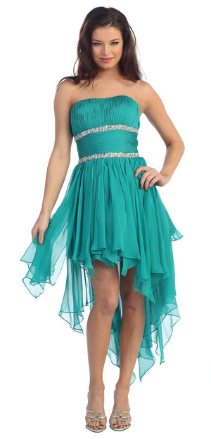 Image of Elegant High-low Prom Dress With Asymmetrical Hem in Teal