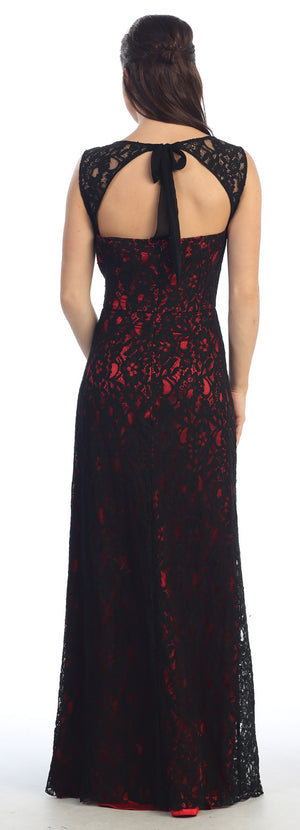 Back image of Sleeveless Lace Long Formal Dress With Front Slit