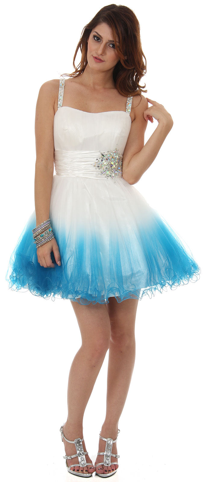 Main image of Beaded Straps & Waist Mesh Short Party Dress