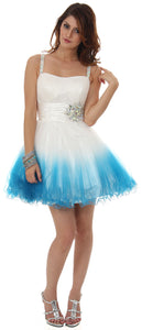 Main image of Beaded Straps & Waist Mesh Short Party Dress