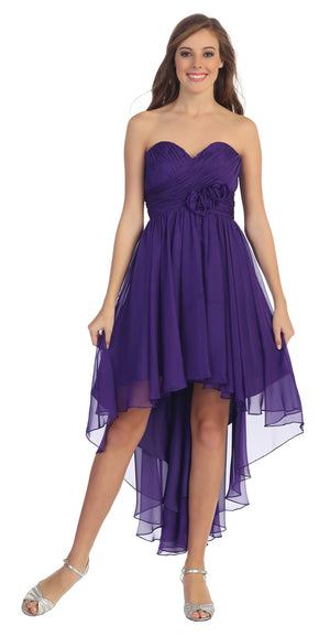Main image of Strapless Floral Accent High Low Cocktail Party Dress 
