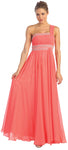 Main image of One Shoulder Ruched Long Formal Dress With Bejeweled Bust