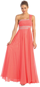Main image of One Shoulder Ruched Long Formal Dress With Bejeweled Bust