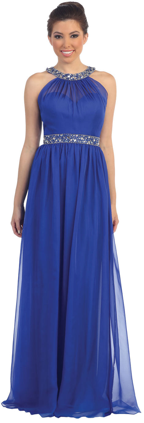 Main image of Halter Neck Floor Length Formal Prom Dress With Rhinestones