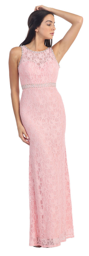 Main image of Floral Lace Beaded Long Formal Prom Dress With Cutout