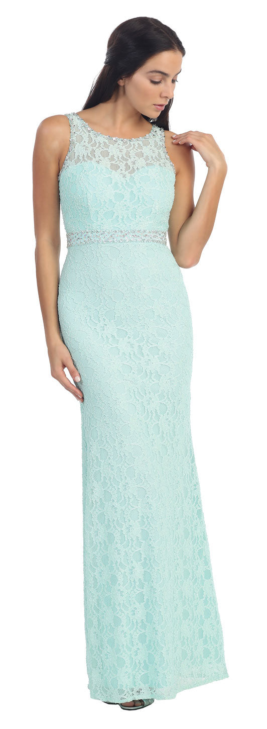Floral Lace Beaded Long Formal Prom Dress with Cutout