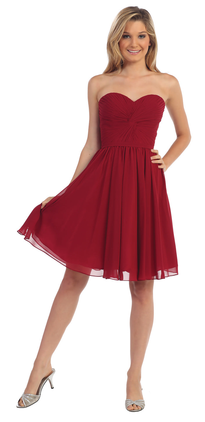 Main image of Strapless Pleated Knot Bust Short  bridesmaid Party Dress