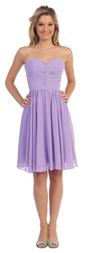 Image of Strapless Pleated Knot Bust Short  bridesmaid Party Dress in Lilac