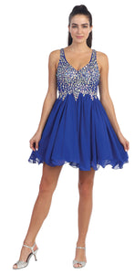 Main image of V-neck Racer Back Rhinestones Bust Short Formal Prom Dress