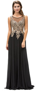 Image of Jewel Embellished Sheer Mesh Top Chiffon Prom Dress in Black
