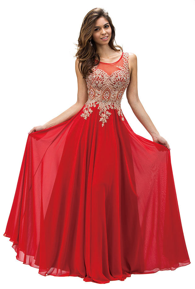 Main image of Jewel Embellished Sheer Mesh Top Chiffon Prom Dress