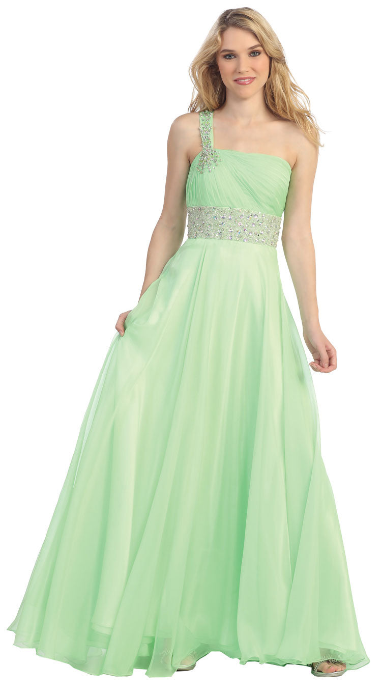 Main image of One Shoulder Rhinestones Waist Long Formal Prom Dress