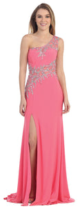 Main image of One Shoulder Web Beaded Pattern Long Prom Pageant Dress