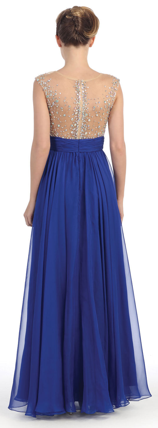 Image of Bejeweled Mesh Bust Long Prom Pageant Dress back in Royal Blue