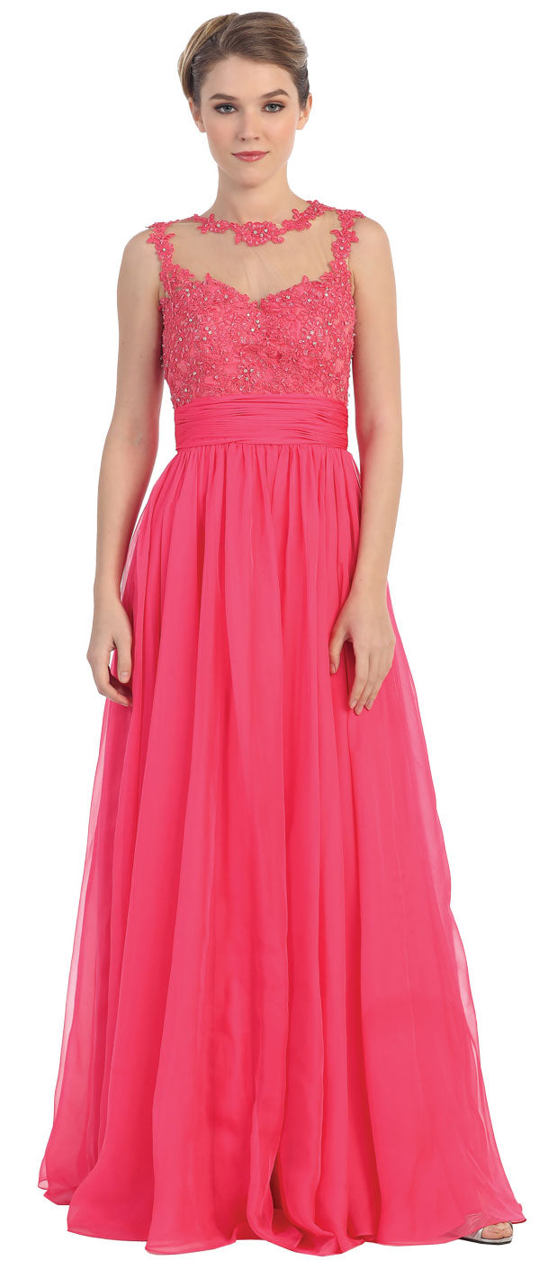 Main image of Floral Lace Bust Full Length Formal Prom Dress