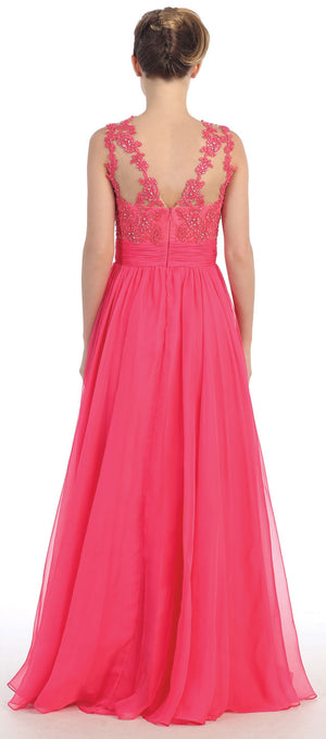 Back image of Floral Lace Bust Full Length Formal Prom Dress