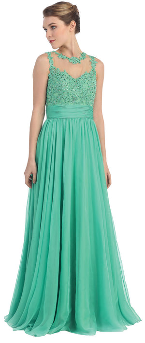 Image of Floral Lace Bust Full Length Formal Prom Dress in Green