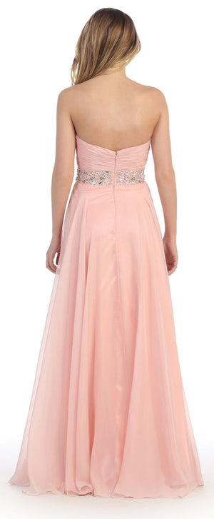 Back image of Strapless Sequins Inner Skirt Long Formal Prom Dress